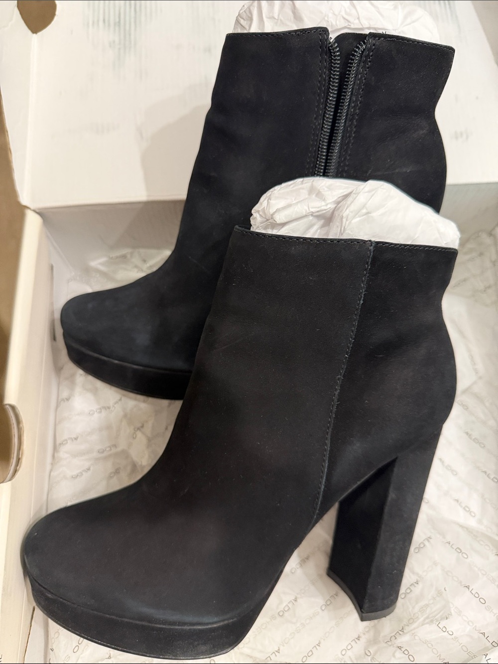 Black Suede Platform Ankle Boots - Women